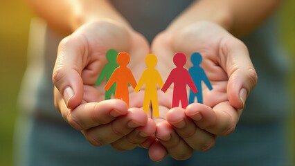 Hands Holding Colorful Paper People Cutouts
