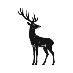 Stylized Black Deer Silhouette Vector Art with Antlers on White Background