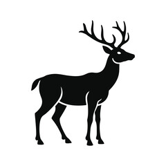 Stylized Black Deer Silhouette Vector Art with Antlers on White Background