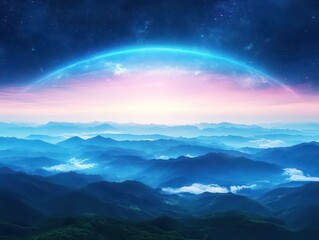 Breathtaking Mountain Landscape with Majestic Peaks Under a Bright Blue Sky Highlighting the Natural Beauty and Tranquility of the Outdoor Environment