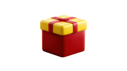 Red and yellow gift box with ribbon isolated on a transparent background