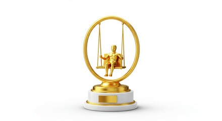 Golden swing award with human figure, celebrating achievement and success