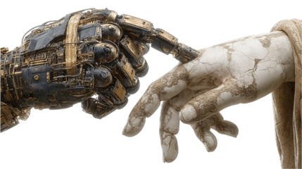 The Creation of Technology: A blend of human artistry and technological advancement. A representation of the convergence of past, present, and future.