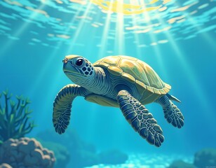 Obraz premium Sea Turtle Swimming Underwater