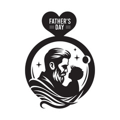 Father's Day Silhouette Vector Illustration, Solid White Background.
