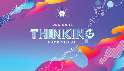 Thinking quote in fluid holographic style. Modern typography concept with holographic gradients and geometric shape.
