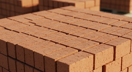 Neatly Stacked Red Bricks, Construction Material Texture