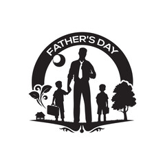 Father's Day Silhouette Vector Illustration, Solid White Background.