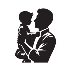Father's Day Silhouette Vector Illustration, Solid White Background.