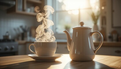 Brewing morning coffee kitchen counter still life warm atmosphere close-up comfort and routine