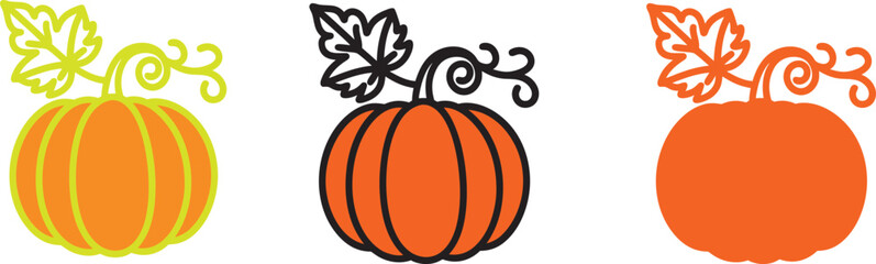 Pumpkins vector icon, silhouette on white background