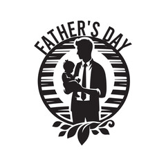 Father's Day Silhouette Vector Illustration, Solid White Background.