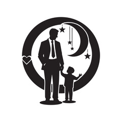 Father's Day Silhouette Vector Illustration, Solid White Background.