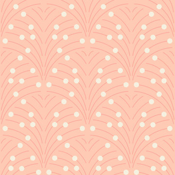 Abstract thin 1920s art deco style lines in scale shapes with vintage white dots on pastel pink vvf gs