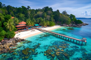 Obraz premium A tropical island with white sandy beaches palm