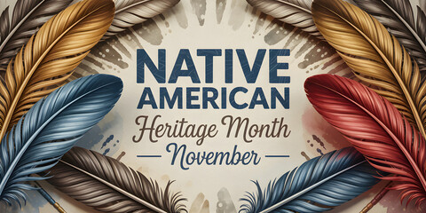 Modern Native American Heritage Month Banner with Geometric Tribal Pattern and Bold Text

