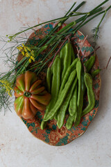 Unusual tomato variety with legumes. Useful in agricultural education, seed catalogs, or organic farming presentations.  Great for local market flyers, produce banners, or food retail visuals.