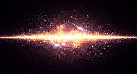 Luminous Energy Wave: Vibrant Plasma Stream Across Dark Void