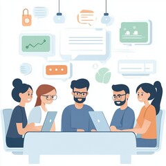 Teamwork Collaboration Meeting Modern Office Business People flat group ideas style laptop growth   