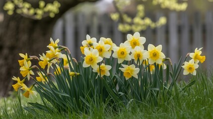 Fototapeta premium Spring daffodils blooming in garden bed