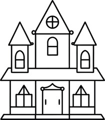 Spooky Victorian Haunted House Line Art Illustration