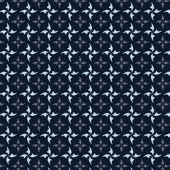 Fototapeta premium Small white flowers pattern doodle shapes motif continuous classic blue background. Modern floral fabric design textile swatch ladies dress, men's shirt all over print block.