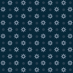 Small white flowers pattern doodle shapes motif continuous classic blue background. Modern floral fabric design textile swatch ladies dress, men's shirt all over print block.