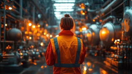 Obraz premium Female Engineer in Industrial Facility: A Glimpse into Modern Manufacturing