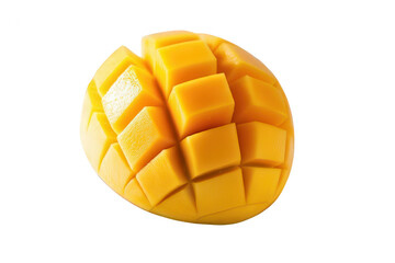 Half-Cut Mango with Grid-Cut Pattern Transparent Background