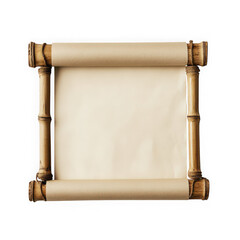 Bamboo framed scroll with blank parchment paper isolated on a black background