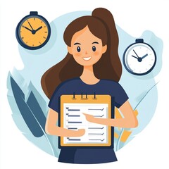 Happy Woman Checking Task List Time Management Planning Organization Concept Illustration to do girl