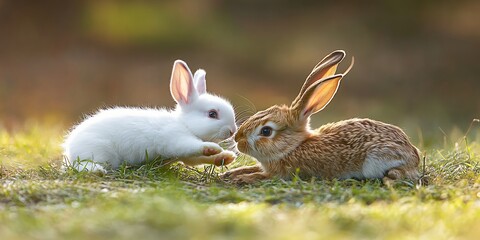 Fototapeta premium Two Rabbits in Grass