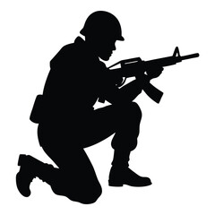 Kneeling Soldier Silhouette Military Combat, War, Army, Defense, Weapon