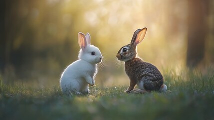 Two Rabbits on Green Grass