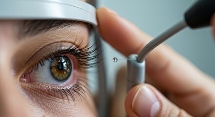 Close up eye examination with tonometer checking eye pressure health