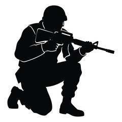 Kneeling Soldier Silhouette Military, Combat, Weapon, Armed Forces,  Defense