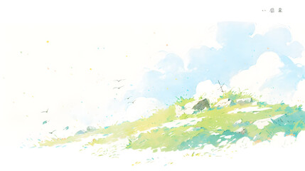 Obraz premium Simple line drawing of landscape illustration abstract background decorative painting