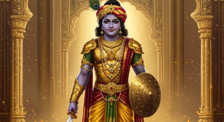 Fototapeta premium Lord Krishna: Digital Painting of the Hindu Deity in Regal Armor