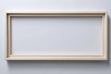 Fototapeta premium Empty Light Wooden Frame on White Wall Background Mockup for Artwork or Display