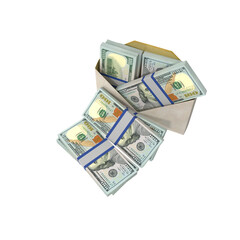 Transparent PNG 3D render of envelop 100 dollar banknotes with realistic textures and lighting. Isolated on alpha background, ideal for finance, design, marketing, and visual presentations.