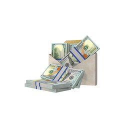 Transparent PNG 3D render of envelop 100 dollar banknotes with realistic textures and lighting. Isolated on alpha background, ideal for finance, design, marketing, and visual presentations.
