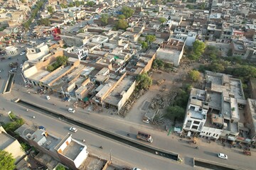 Aerial view of residential area of city Sheikhupura in Pakistan