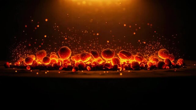 Glowing Hot Burning Charcoal Embers with Floating Sparks and Warm Light