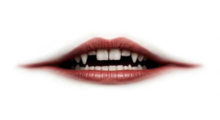 Vampire Fangs: Spooky Smile with Sharp Teeth on White