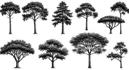 Etched Tree Collection: Vintage Botanical Illustrations