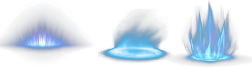 Icy blue aurora glow with fire and flame effects, smooth radiance rising from ground, mystical energy beams isolated on transparent background for fantasy, sci-fi, or magical power design use © foto Art