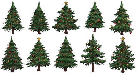 Fototapeta premium Varied Christmas Trees: Holiday Season Decoration