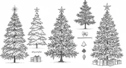 Christmas Tree Sketch Collection: Festive Holiday Elements