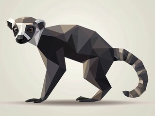 Low Poly Art of a Lemur in Abstract Geometric Style