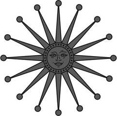 antique sun illustration; vintage solar depiction